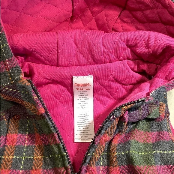 GYMBOREE “Fall Leaves & Flowers” quilted plaid vest with hood. 12-24 months. - Picture 4 of 6
